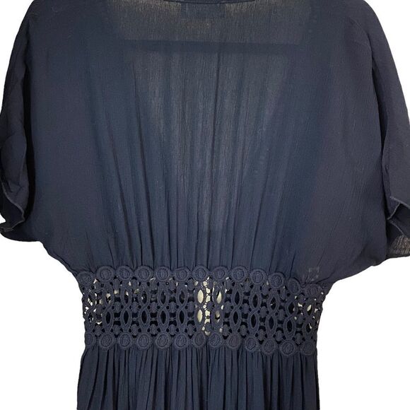 Lavender Field Long Black Kimono Open Front Cover Up - Picture 7 of 8